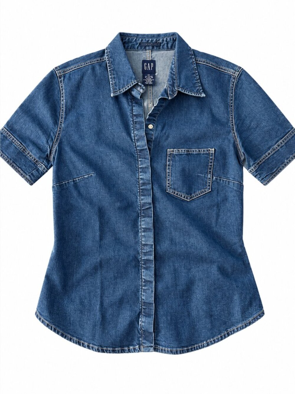 VTG GAP Blue Button Down Shirt Short Sleeve Cotton Stretch Y2K 90s Jean Top M